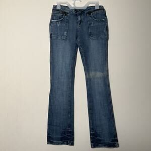 Womens Mid Rise Bootcut Jeans Zip Pocket Stretch Denim Y2K Streetwear Size 9